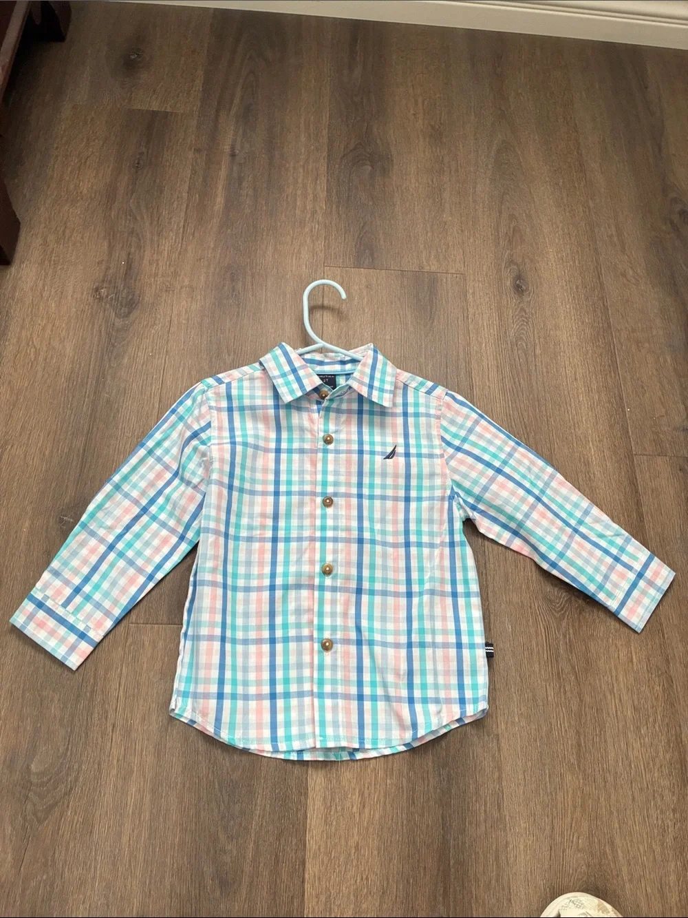 Nautica Light Blue Sweater Vest with Plaid Shirt - 2T